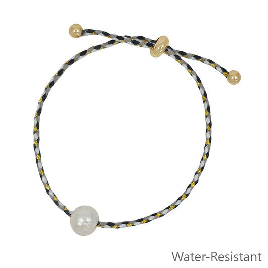 Black and Cream Pull String Threaded with Freshwater Pearl Bracelet