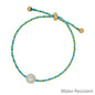 Mint and Blue Pull String Threaded with Freshwater Pearl Bracelet