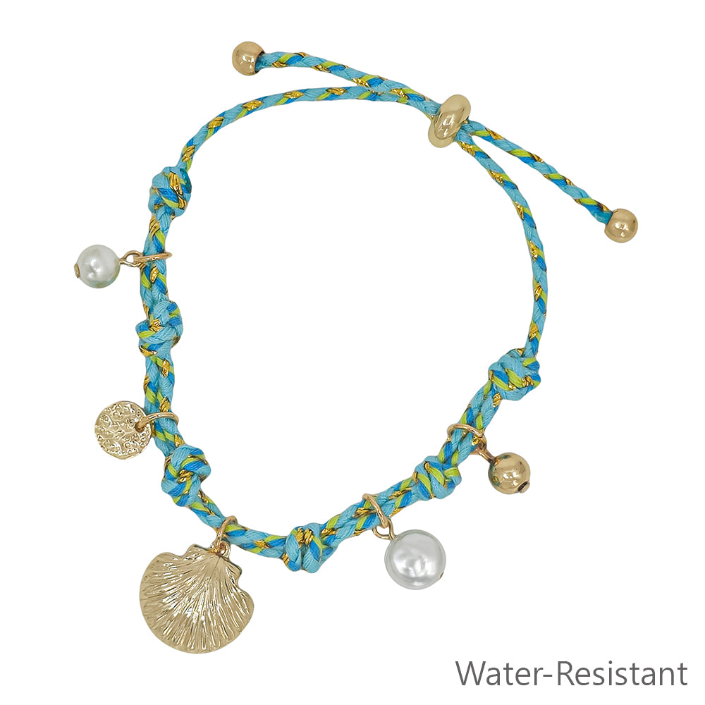 Mint and Blue Pull String Threaded with Sea Life Charms Bracelet