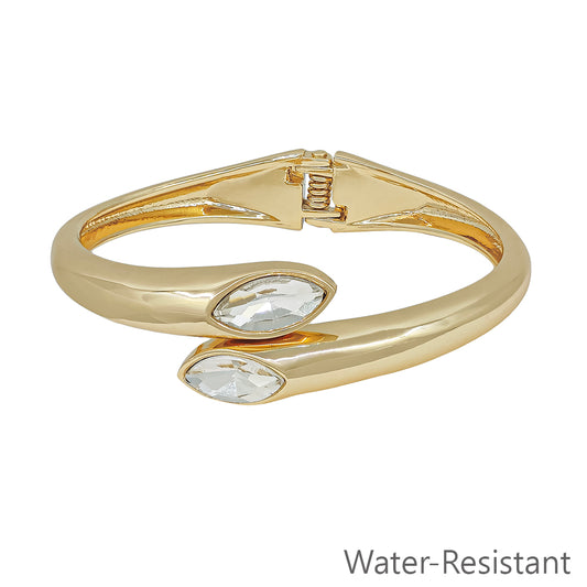 Gold Chunky Hinged Bracelet with Pointed Crystal Accents