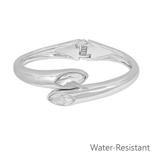 Silver Chunky Hinged Bracelet with Pointed Crystal Accents