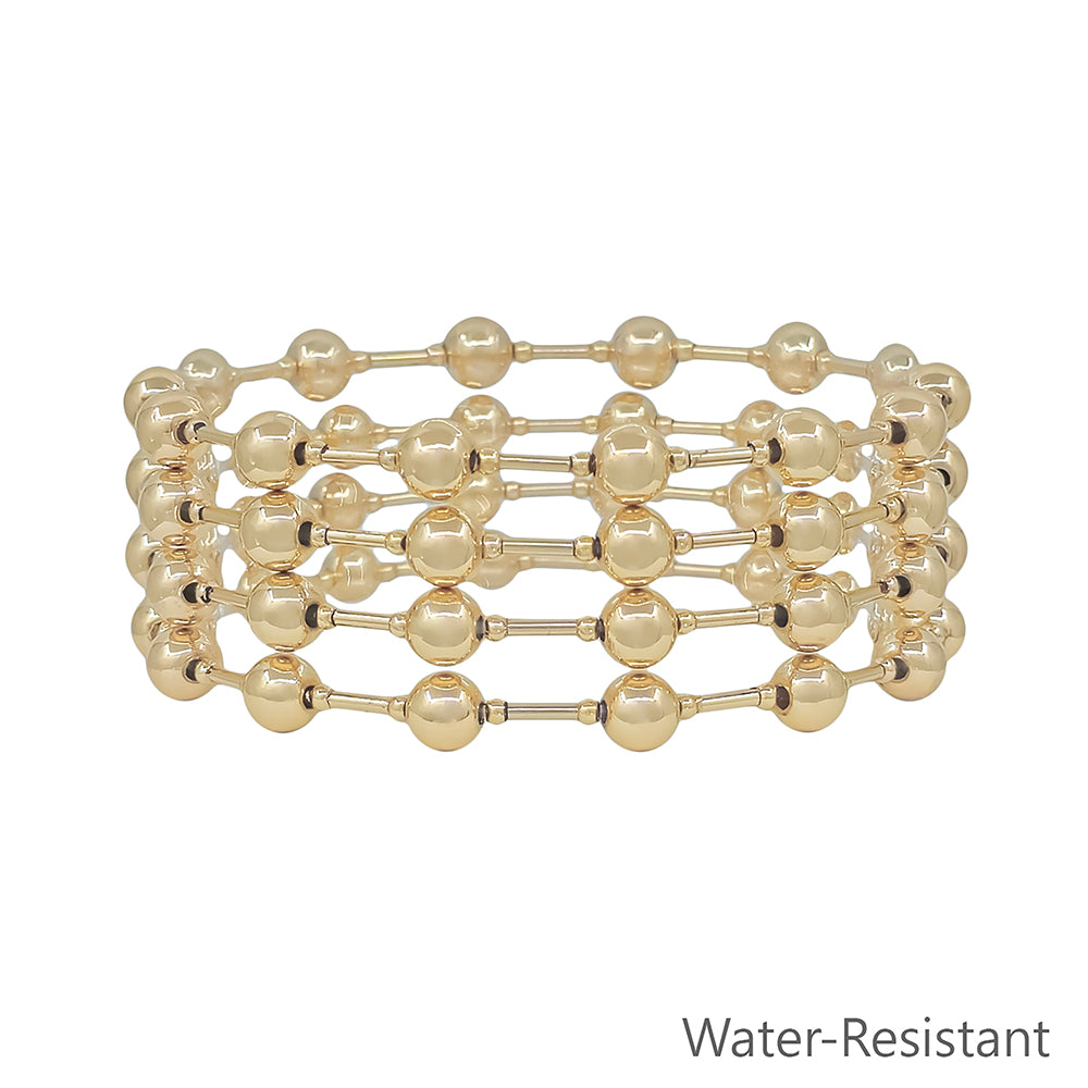 Water Resistant Set of 4 6MM Gold Beaded Stretch Bracelet