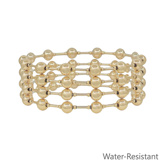 Water Resistant Set of 4 6MM Gold Beaded Stretch Bracelet
