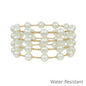 Water Resistant Set of 4 8MM Pearl and Gold Bar Stretch Bracelets