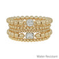 Water Resistant Gold Set of 6 Beaded Stretch Bracelets with Rhinestone Accents
