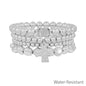Water Resistant Set of 4 Silver and Cross Stretch Bracelets