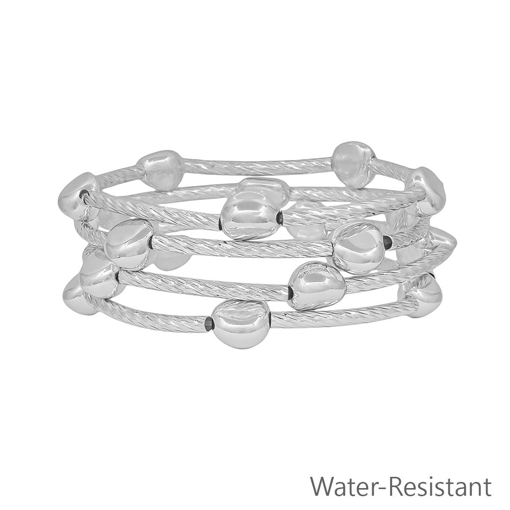 Water Resistant Set of 4 Silver Tubbing with Silver Nugget Accents
