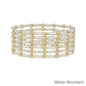 Water Resistant Set of 6 4MM and 3MM Gold and Pearl Beaded Stretch Bracelets