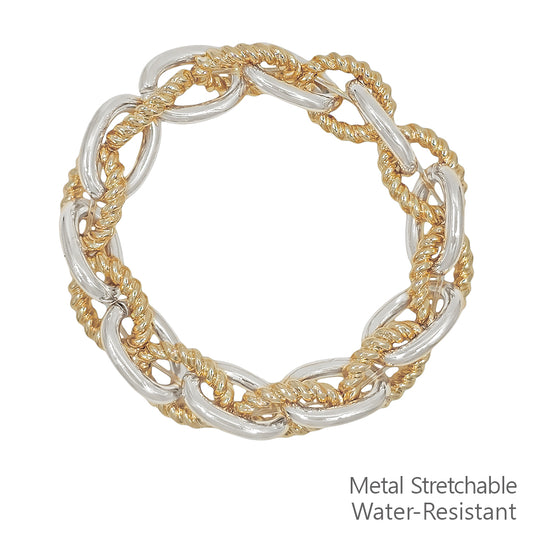 Water Resistant Interlocking Gold and Silver Chain Stretch Bracelet