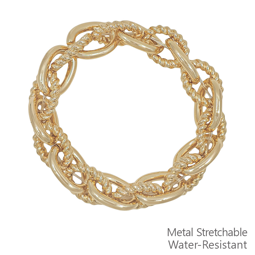 Water Resistant Interlocking Gold Chain Stretch Bracelet