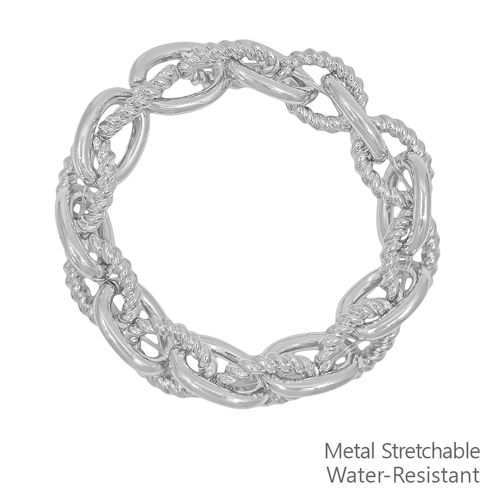 Water Resistant Interlocking  Silver Chain Stretch Bracelet