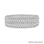 Water Resistant Set of 5 Silver Rhinestone Tennis Chain with 4MM Beaded Stretch Bracelet