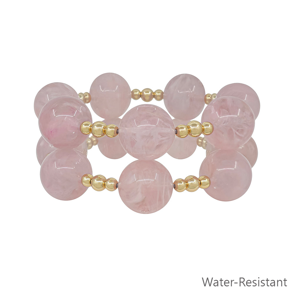 Water Resistant Set of 2 20MM Pink Beaded Stretch Bracelets