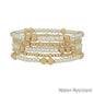 Water Resistant Gold Beaded and Pearl Set of 5 Stretch Bracelets