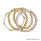 Water Resistant Set of 4 Pink Resin with Gold and Pearl Beaded Stretch Bracelets