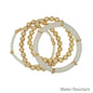 Water Resistant Set of 4 White Resin with Gold and Pearl Beaded Stretch Bracelets