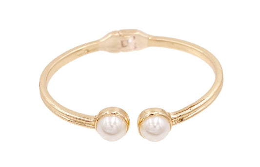 Gold Hinged Cuff with Pearl Accents