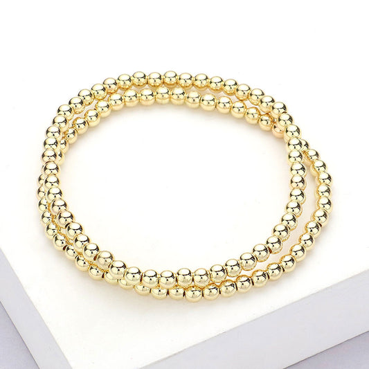 Waterproof Stainless-Steel 4mm Beaded Set of 2 Stretch Bracelets