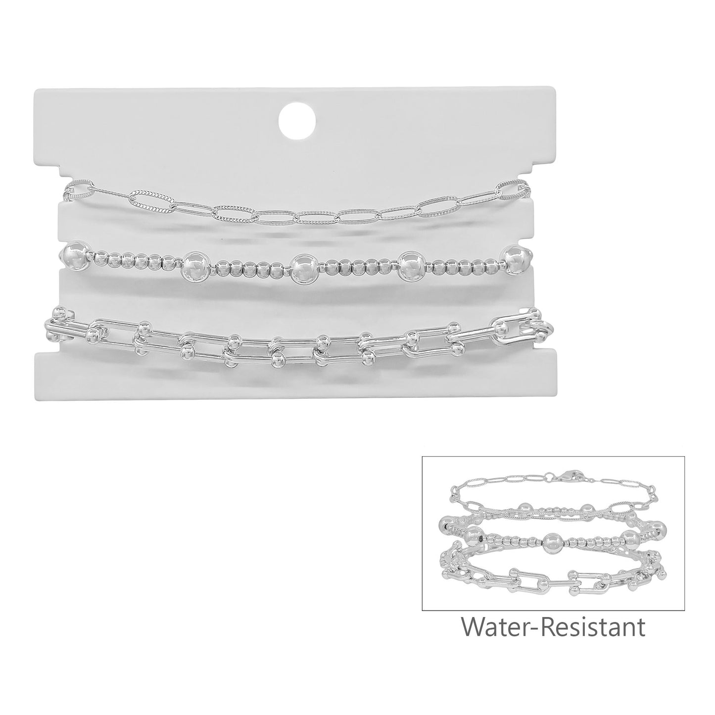 Water Resistant Set of 3 Silver 3&5MM Thin Clip Chain