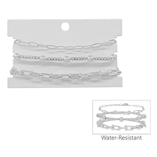 Water Resistant Set of 3 Silver 3&5MM Thin Clip Chain