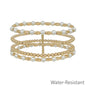 Water Resistant Set of 4 Gold and Pearl Beaded with Thin Cross Stretch Bracelets