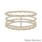 Water Resistant Set of 4 Gold and Silver Cross and 4MM Beaded Stretch Bracelets