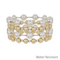 Water Resistant Gold and Silver Beaded 10MM Set of 4 Stretch Bracelets