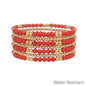 Red and Gold Beaded Set of 7 Stretch Bracelets