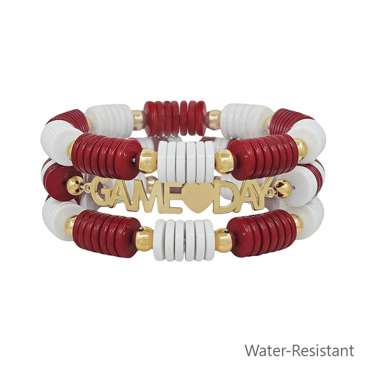 Maroon and White Gameday Set of 3 Stretch Bracelets