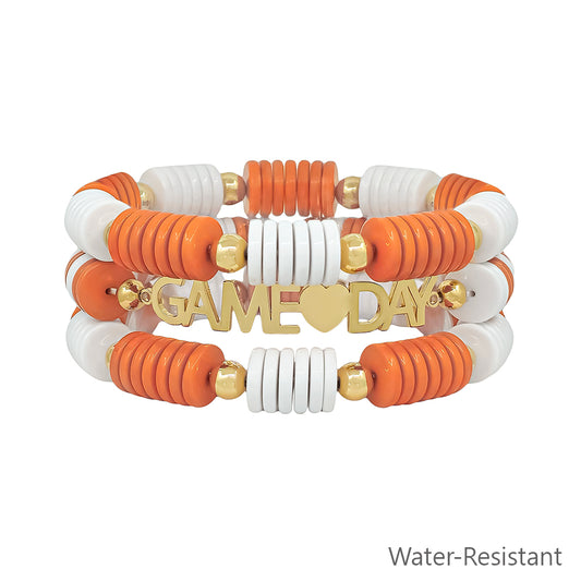 Orange and White Gameday Set of 3 Stretch Bracelets