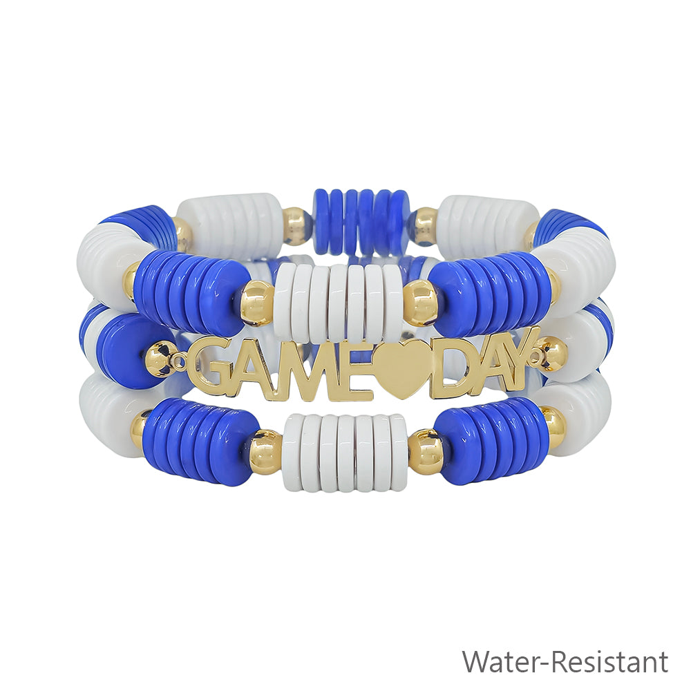 Royal Blue and White Gameday Set of 3 Stretch Bracelets