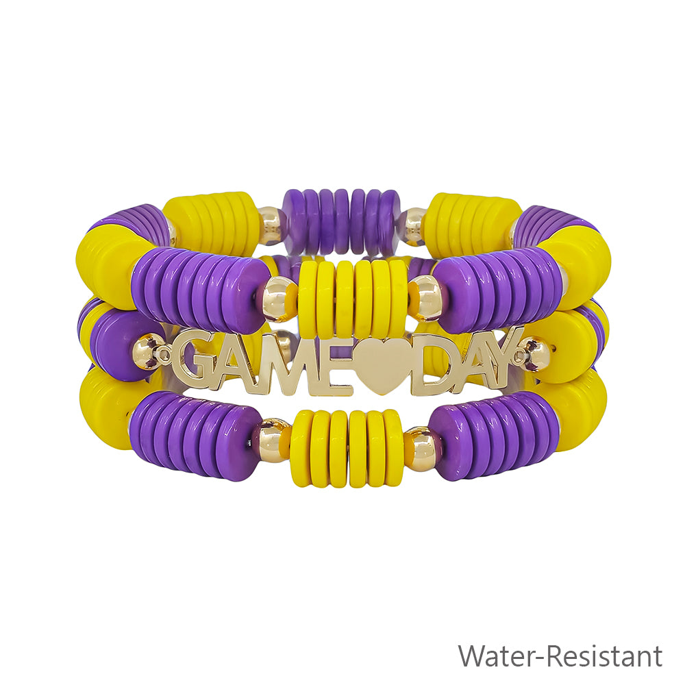 Purple and Yellow Gameday Set of 3 Stretch Bracelets
