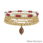 Water Resistant Maroon and White with Gold Gameday and Football Charm Stretch Bracelet Set