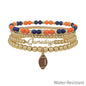 Water Resistant Navy and Orange with Gold Gameday and Football Charm Stretch Bracelet Set