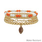 Water Resistant Orange and White with Gold Gameday and Football Charm Stretch Bracelet Set