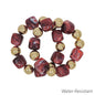 Water Resistant Set of 2 Gold and Maroon 16mm and 14mm Stretch Bracelets