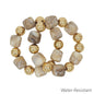 Water Resistant Set of 2 Gold and Natural 16mm and 14mm Stretch Bracelets