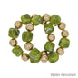 Water Resistant Set of 2 Gold and Olive Green 16mm and 14mm Stretch Bracelets