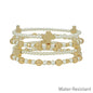 Water Resistant Pearl and Gold Beaded with Cross Set of 4 Stretch Bracelets