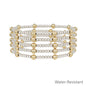 Water Resistant Set of 5 5MM & 3MM Gold and Silver Beaded Stretch Bracelet Set