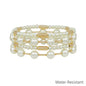 Water Resistant Set of 4 8MM Pearl Beaded and Bar Stretch Bracelets