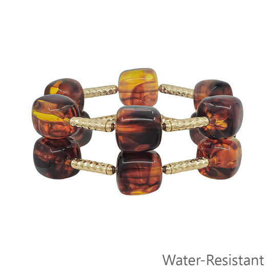 Dark Brown Beaded Set of 2 16MM Beaded Stretch Bracelets