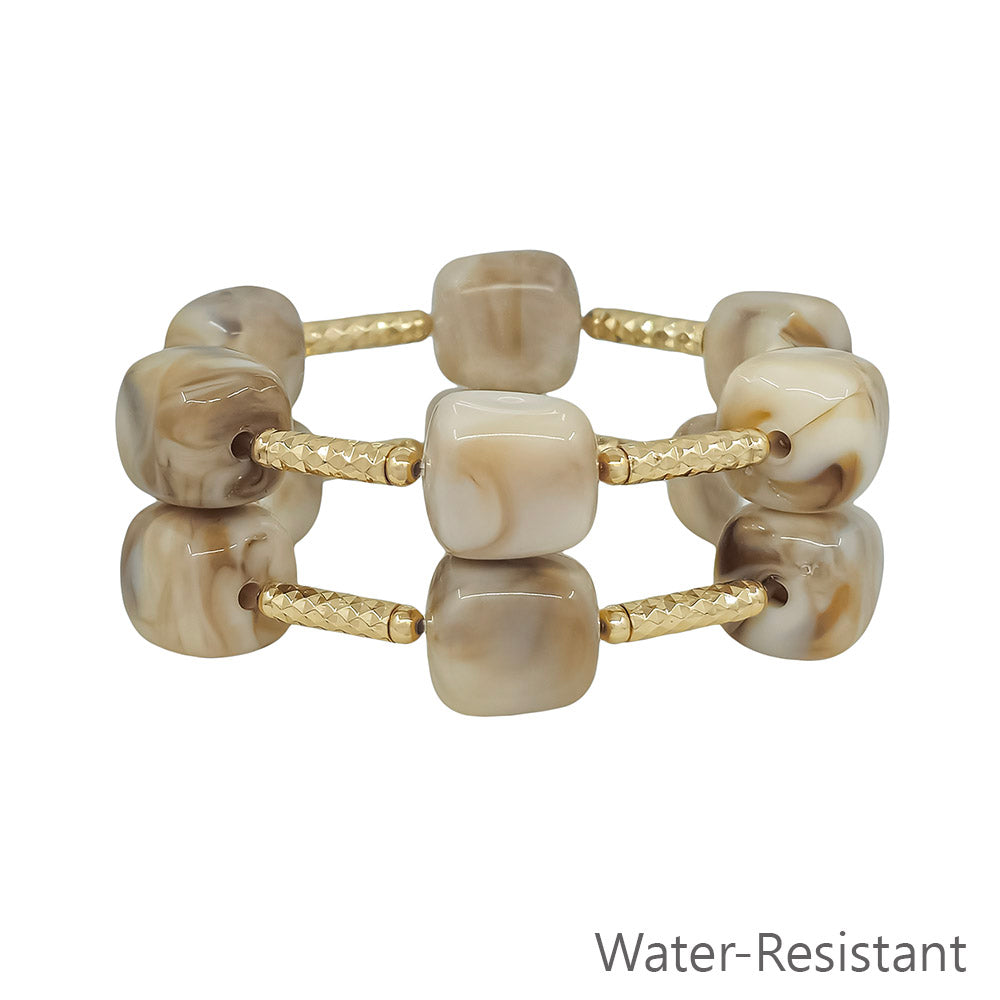 Natural Beaded Set of 2 16MM Beaded Stretch Bracelets