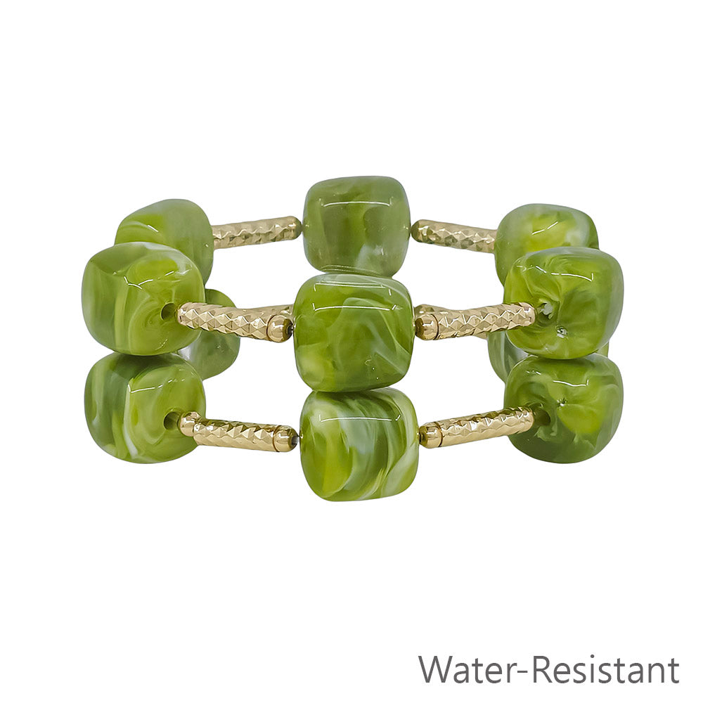 Green Beaded Set of 2 16MM Beaded Stretch Bracelets