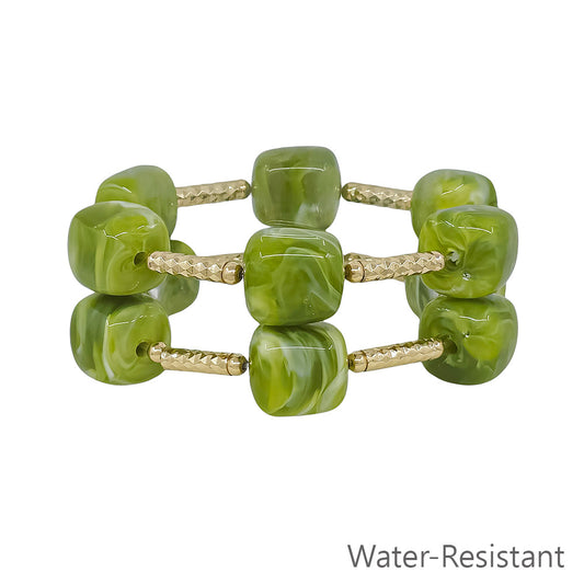 Green Beaded Set of 2 16MM Beaded Stretch Bracelets