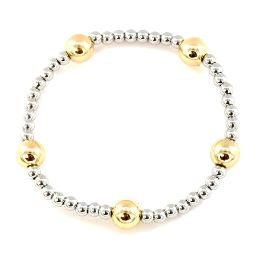 Waterproof Stainless-Steel 4mm Silver Beaded with 8mm Gold Bead Accent