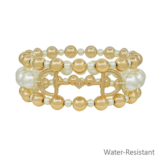 Water Resistant Gold and Pearl with Horse Bit Stretch Bracelets