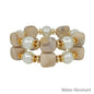 Water Resistant Acrylic Natural and Pearl Set of 2 Stretch Bracelet