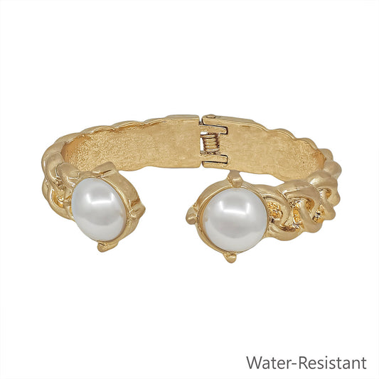 Water Resistant 16MM Pearl Accents Twisted Hinged Bracelet