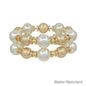 Water Resistant Matte Gold and Pearl Beaded Set of 2 Bracelets